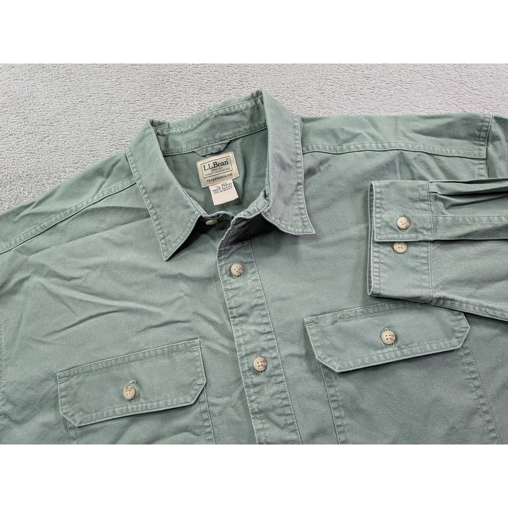 LL Bean Mens XL Traditional Fit Cotton Button Down Shirt Sage Green 270133